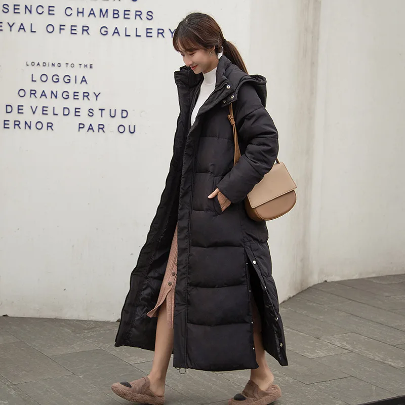 CNACNOO 2022 new winter Korean version of knee-length extended loose padded cotton-padded jacket coat women
