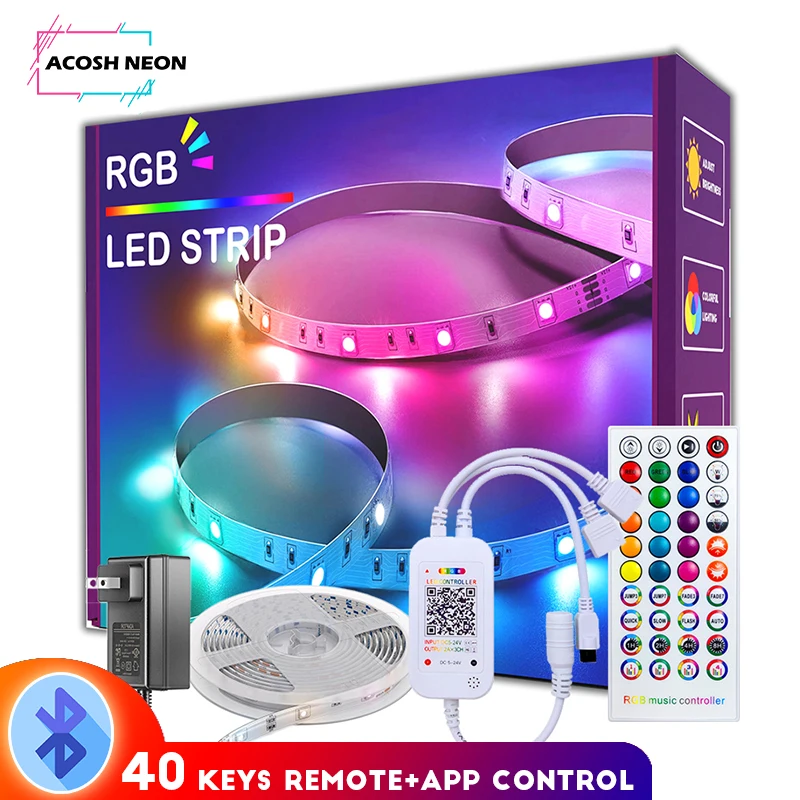 12V 10M Bluetooth RGB LED Strip Lights 20M/65.6FT LED Lights Color Changing Lighting Flexible LED Lamp for Home Room Decoration