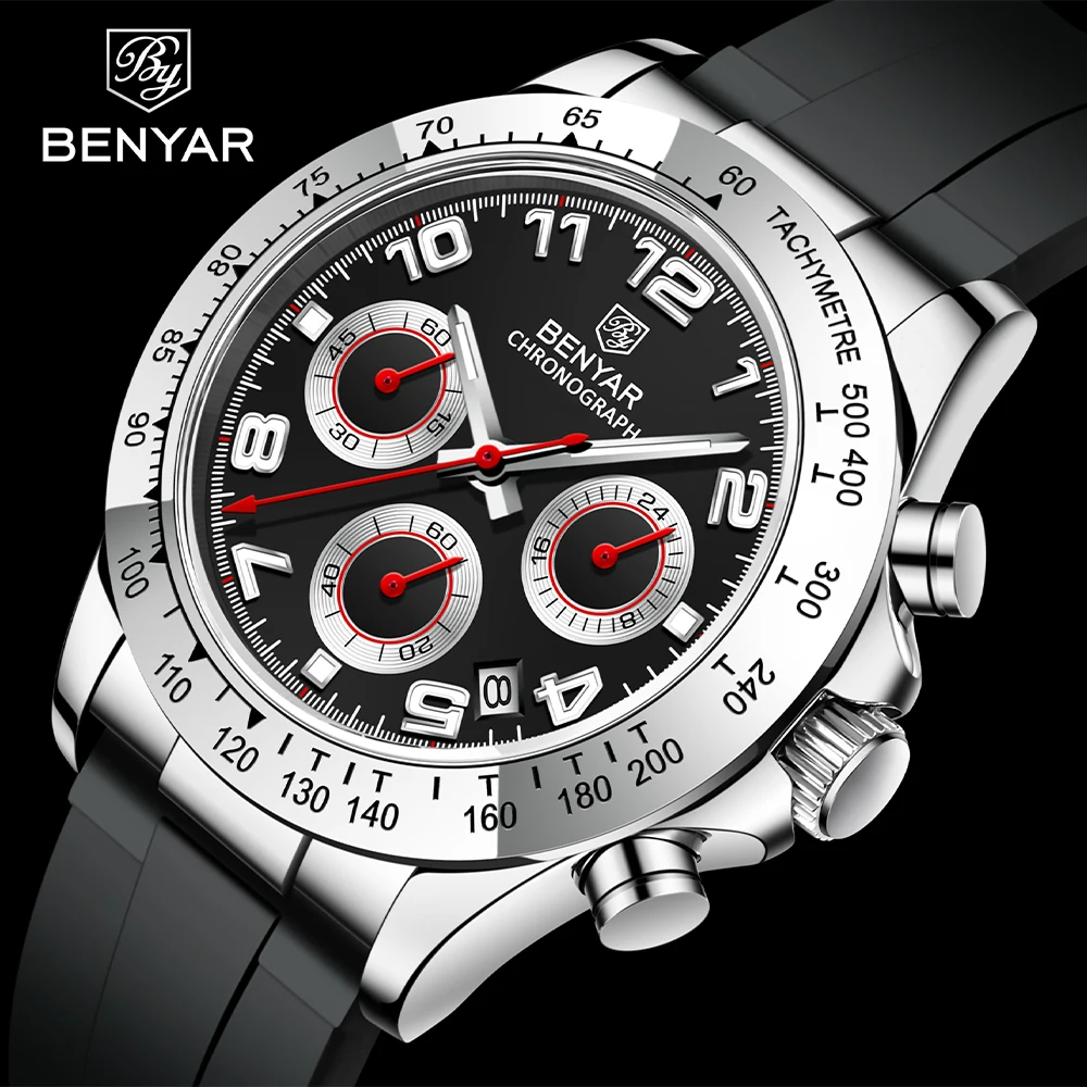 

BENYAR Men's Watch Automatic Date Chronograph Diver Stopwatch C3 Luminous Watch Casual Business Watch BY-5192