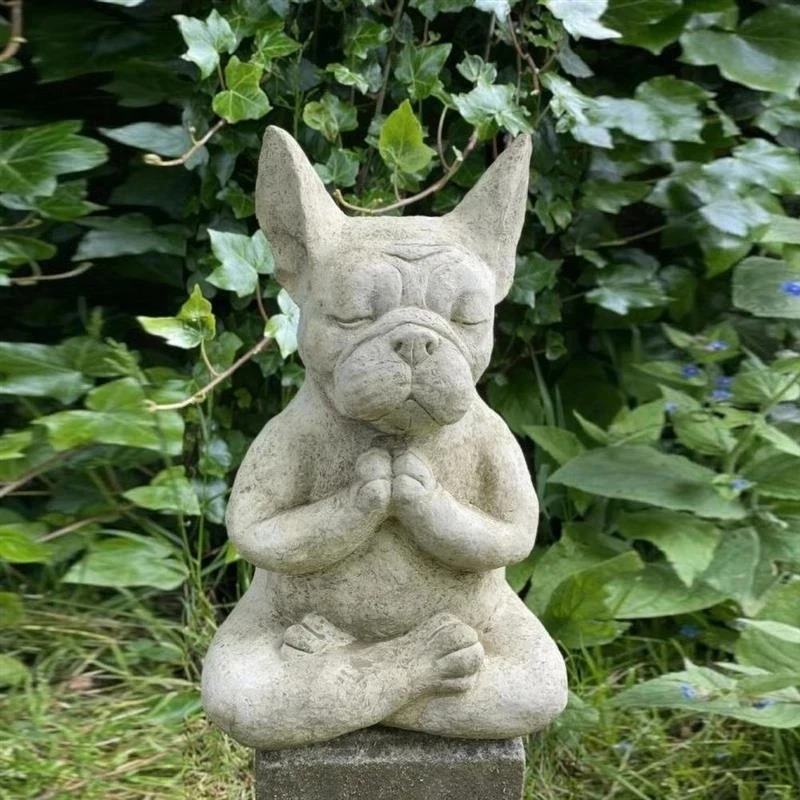 

Yoga Pose Meditation Dog Resin Statue Ornaments Waterproof Prayer Zen French Bulldog Sculpture Crafts Garden Decoration Figurine