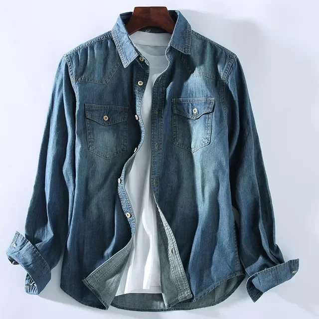 

Casual Denim Shirt 2020 New Fashion Cotton Cowboy Long-sleeved Jeans Shirt Male Brand Clothes Black Sky Blue