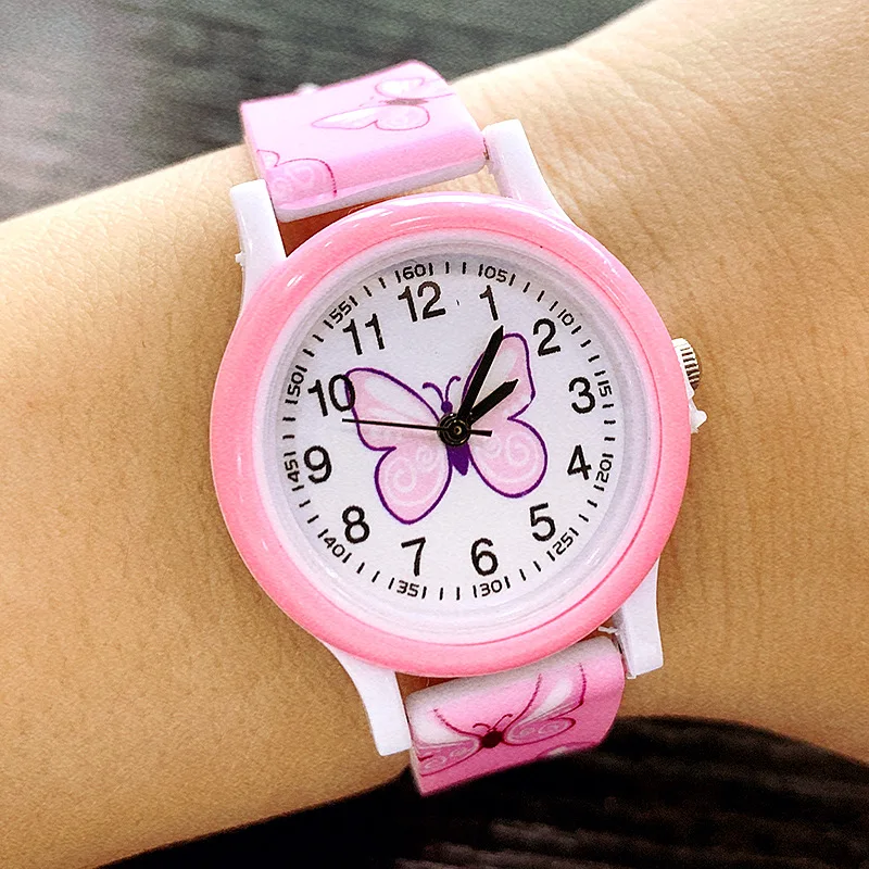 

New Fashion Girls Watches Print Butterfly Cartoon Watch For Kids Silicone Strap Quartz Watch Childrens Cute Wristwatch Clock