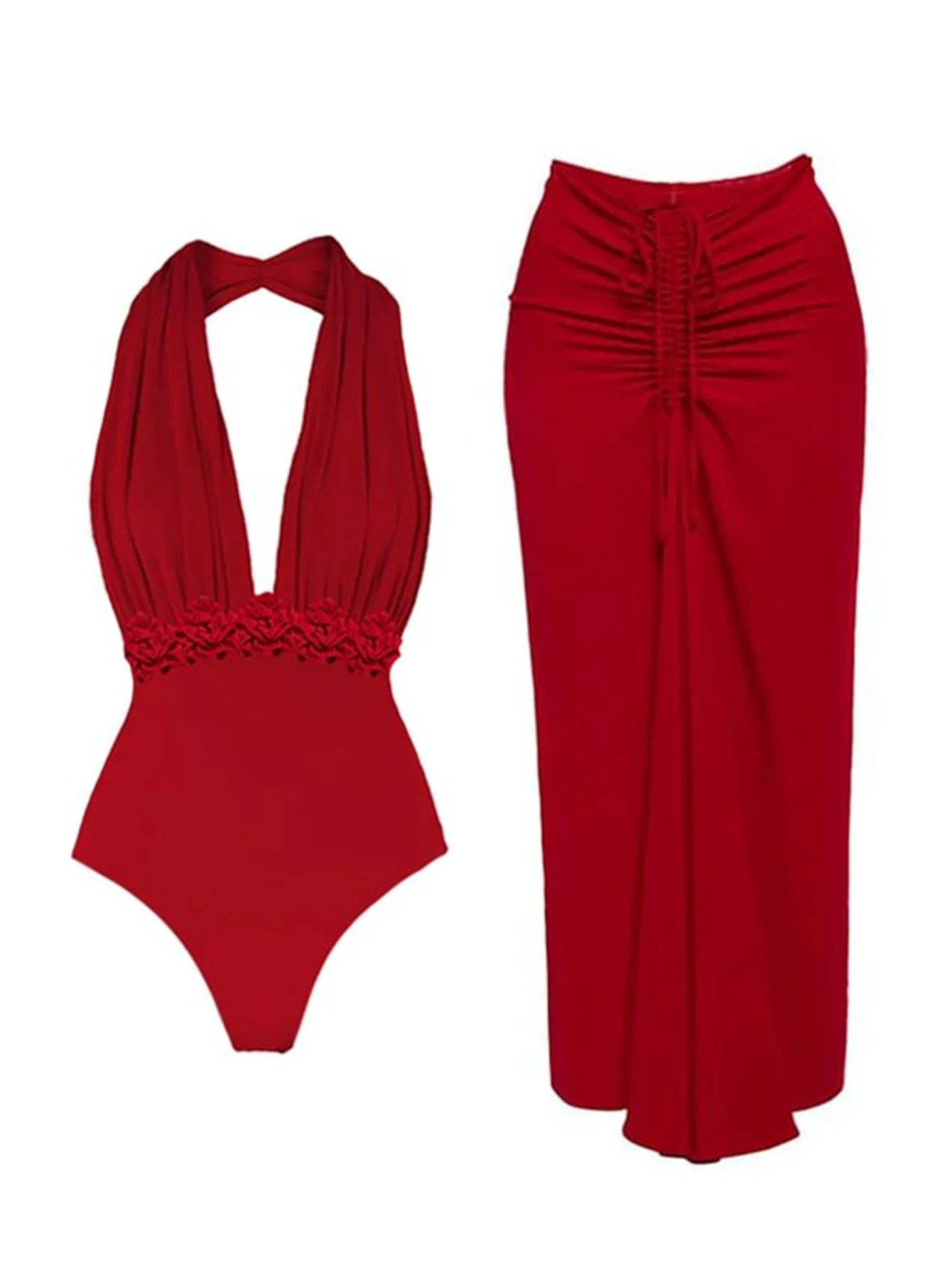 Женский слитный купальник с цветочным принтом и юбкой 2024