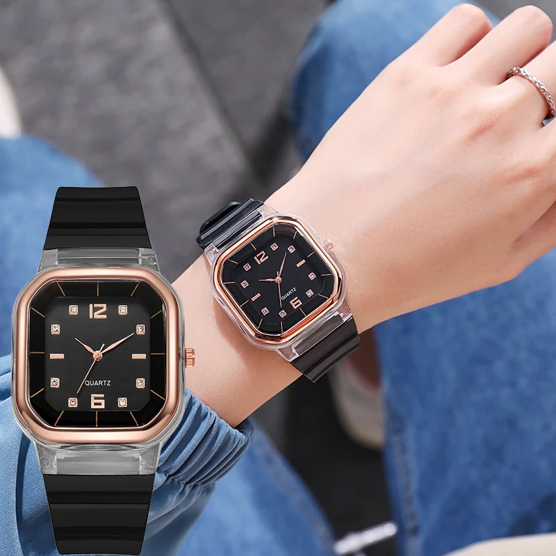 

Square Fashion Watch Women Dress Clock Silica Gel Whatch Quartz Diamond Perfect Gift Casual Relogio Feminino Watches Sport Reloj