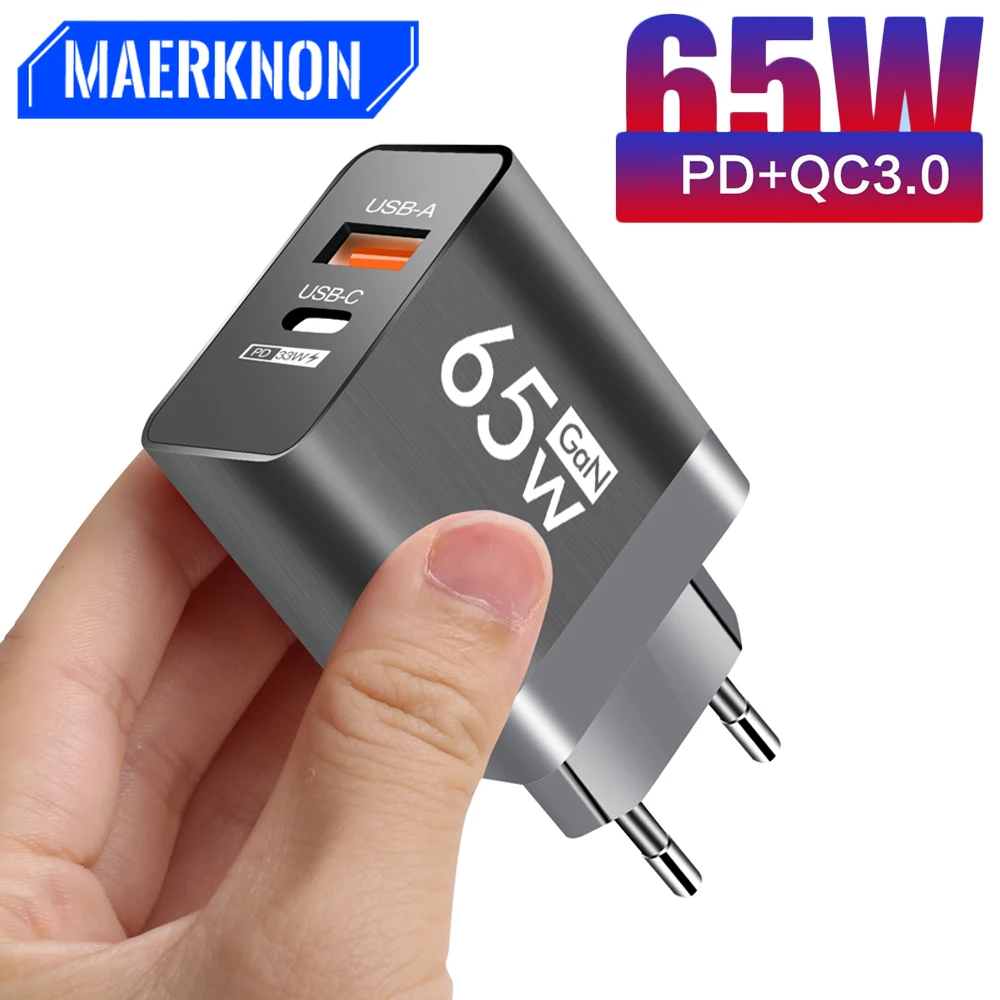 [해외] GaN USB 고속 충전 휴대폰 어댑터 충전기  아이폰 14 프로  샤오미  삼성  빠른 충전 QC3.0  벽 PD 충전기  65W
