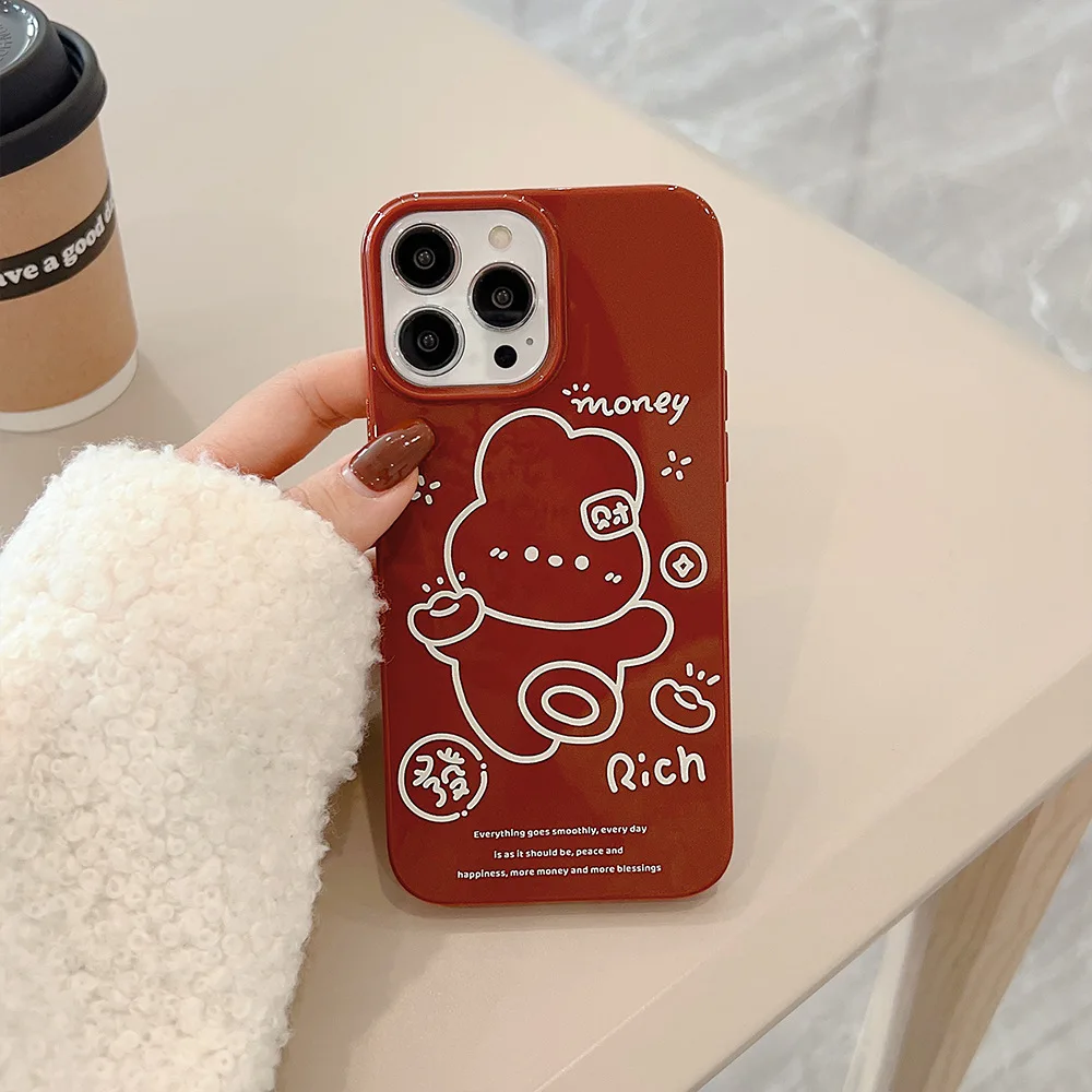 

Wine red Sweet happy lucky rabbit bunny Cartoon Phone Case For iPhone 14 13 12 11 Pro Max Xr Xs Max 14 Plus Case Cute Soft Cover
