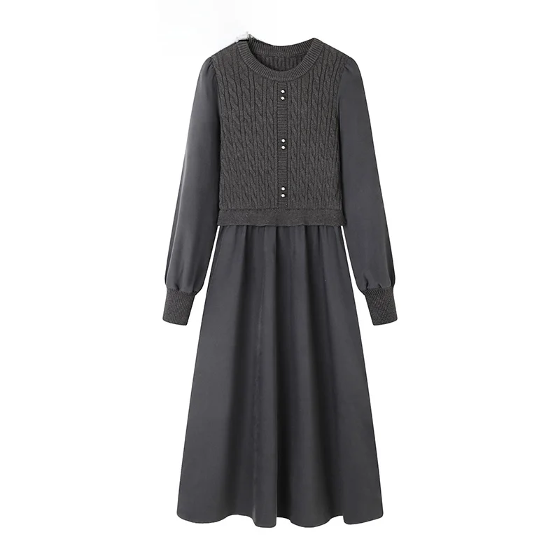 Высококачественное серое женское платье Aige с длинным рукавом осень 2023 новые