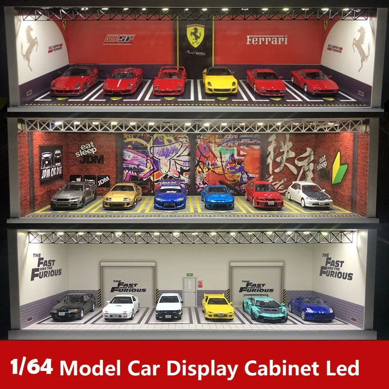 Display Cabinet Bright Scene Carport  Led Light JDM Nissan Nismo for Scale 1:64 for Model Car Diorama garage LBWK Lambo
