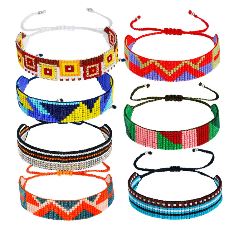

Colorful Boho geometric shape hand woven rice beads chain bracelet