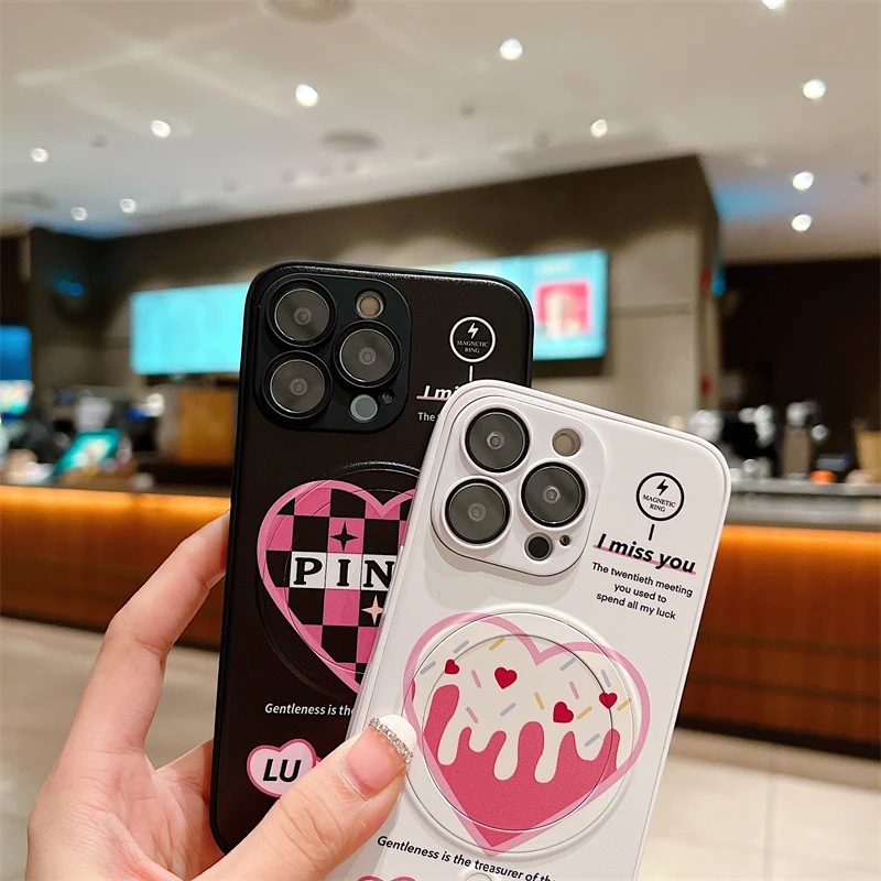 

Cute Heart Love Soft Painting With Len Silicon Phone Case for iPhone 14 Plus 13 12 11 Pro Max Magsafe Magnetic Wireless Charging