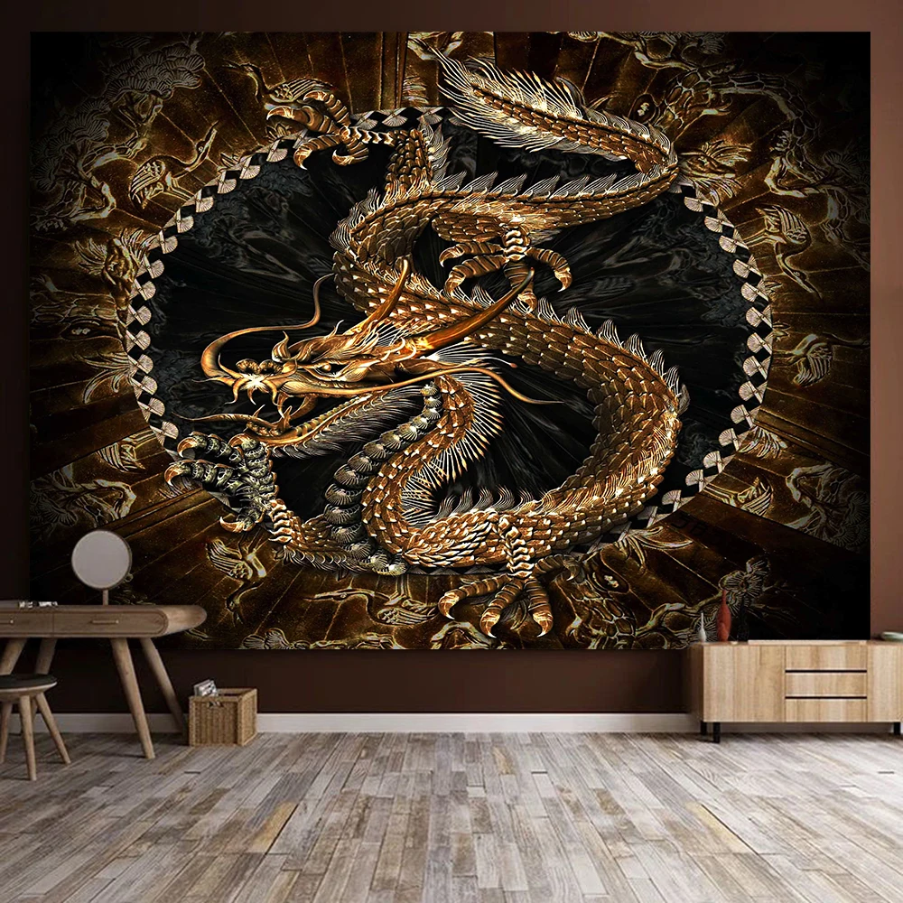 Vintage Room Decor Tapestry Chinese Dragon Totem Psychedelic Kawaii Home Living Room Dorm Bedroom Decor Aesthetic Cute Blanket