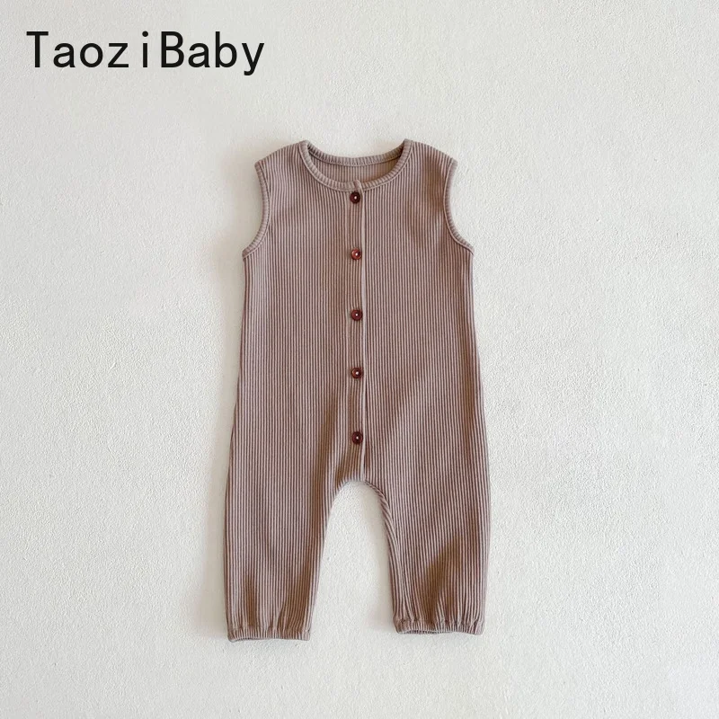 

Baby Romper 2022 Spring New Style Sleeveless Long Romper And Vest Infant Boys And Girls One-piece Solid Color Clothing