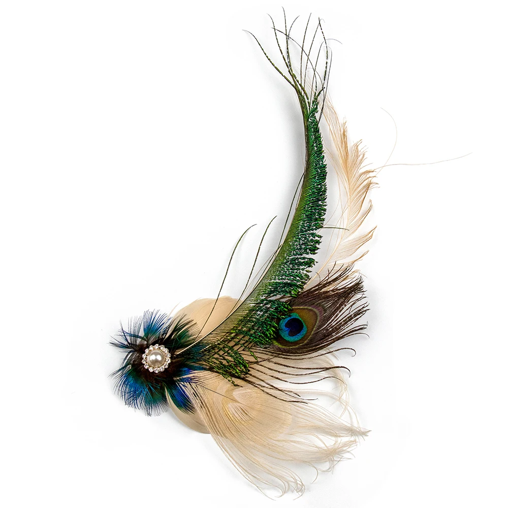 

Retro Peacock Feather Flower DIY Headdress Decoration for Wedding Party Pearl Hat Accessories Ladies Eadwear Plumas