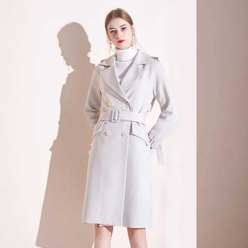 

2022 Autumn And Winter Women New Double Row Button With Belt Straight Tube Thin Long Sleeve Coat