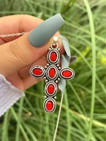 anglang fashion red cross necklace for women shiny stylish party accessories female statement neck jewelry