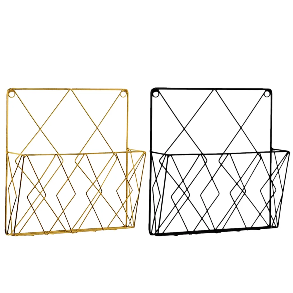 

2 Pcs Wall Magazine Rack Hanging File Folders Storage Wall-mounted Document Paper Organizer Iron Mail Office Holder