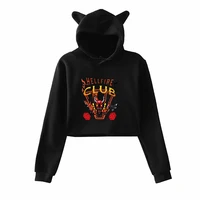 cat ears cute navel bearing women hoodies hellfire club fashion hoodies stranger things y2k sweatshirts hooded sweatshirts