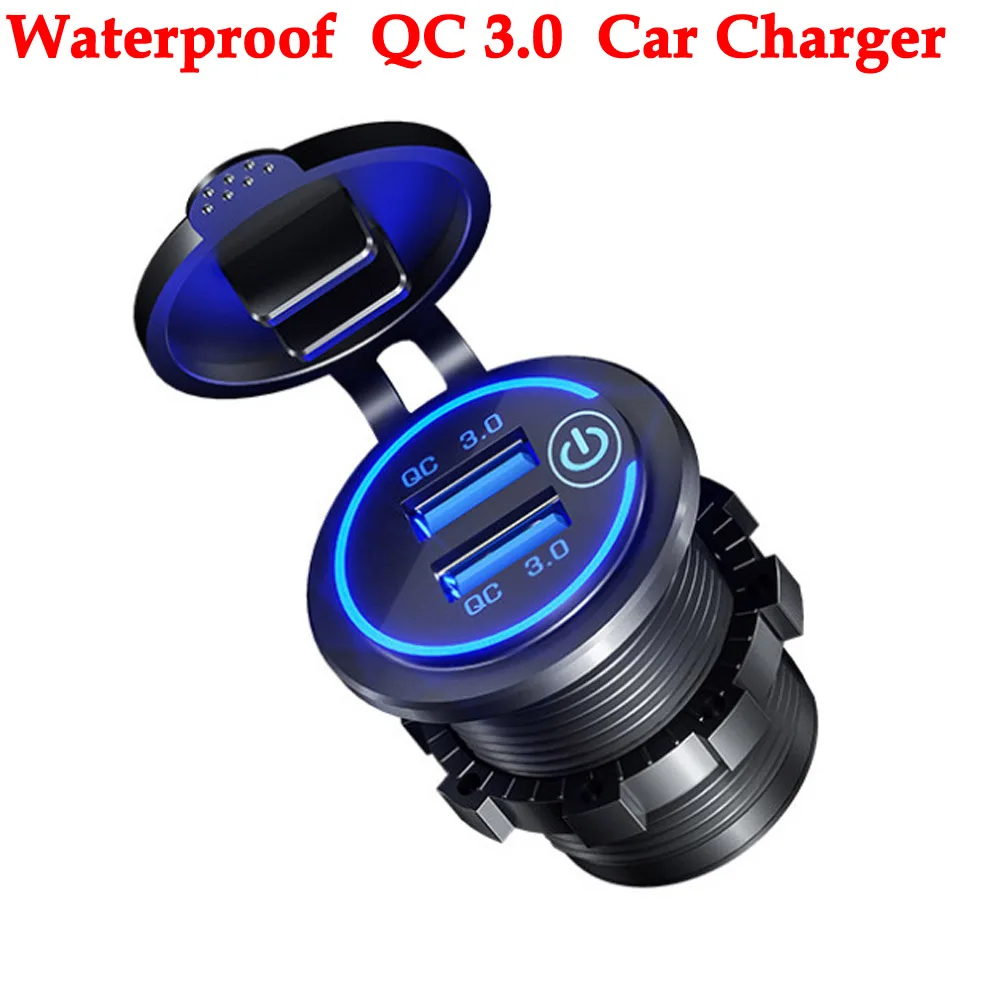 

Waterproof QC3.0 Car Charger with Touch Switch Dual USB Ports Power Adapter DIY KIT for 12V/24V Connector Motorcycle Boat Truck