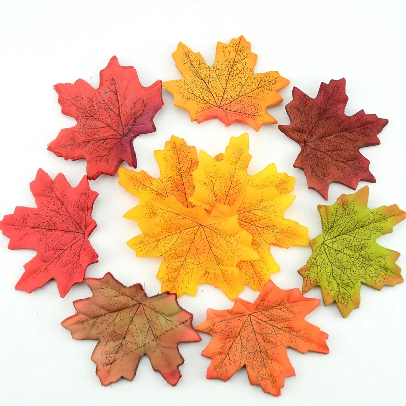 

100Pcs Artificial Silk Maple Leaves For Home Wedding Party Decoration Scrapbooking Craft Multicolor Fall Vivid Fake Flower Leaf