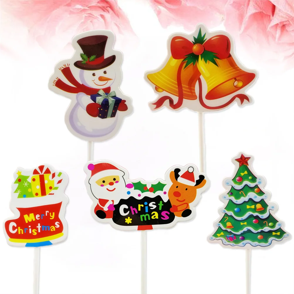 

5pcs Christmas Cupcake Toppers Fruit Muffin Picks Walking Stick Gift Box Elk Picks Toppers