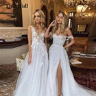 Кружевное пляжное свадебное платье Thinyfull из 2 элементов с цветами, без рукавов, с V-образным вырезом, платье принцессы в стиле бохо для невесты, платья