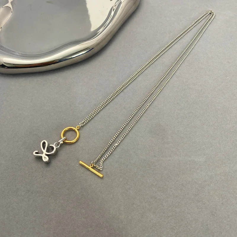 

Simple Necklace Gold and Silver Contrast Color Pendant Clavicle Chain