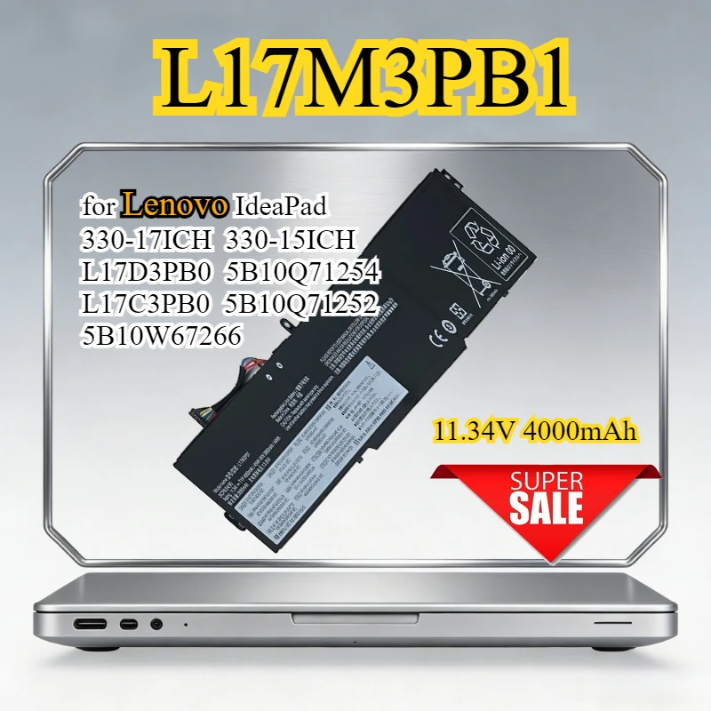 Фото Аккумулятор для ноутбука L17M3PB1 для Lenovo IdeaPad 330-17ICH 330-15ICH L17D3PB0 5B10Q71254 L17C3PB0 5B10Q71252 5B10W67266 11.34V 4000mAh №1
