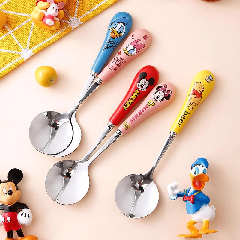 

Disney Mickey Spoon Minnie Donald Duck Cartoon Cute Children Spoon Eating Household Baby Dinnerware Sets Drinking Spoons Disney
