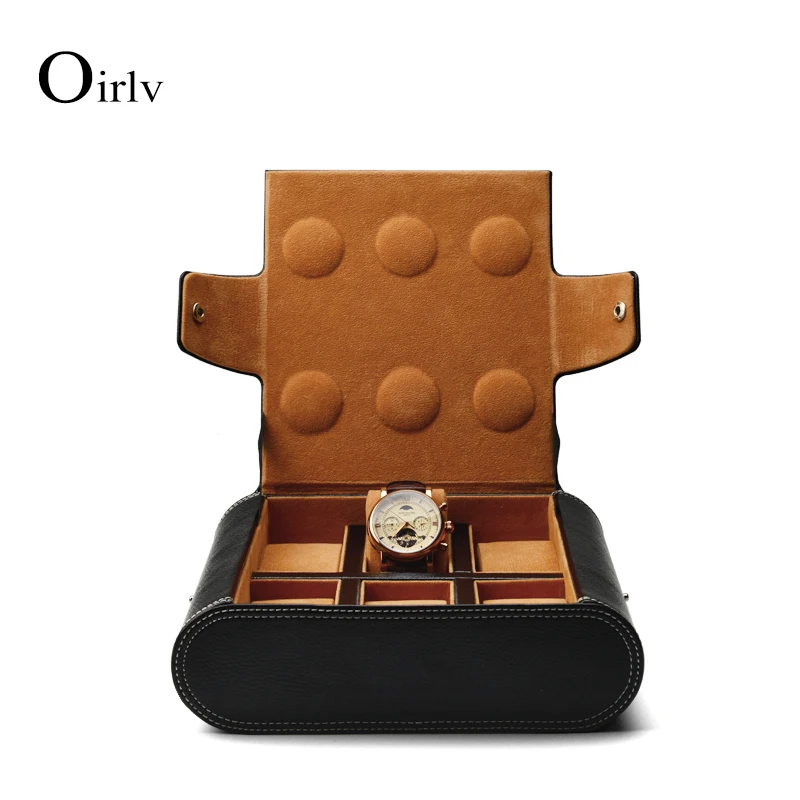 Oirlv Black 6 Grids PU Leather Watch Storage Box with Velvet Watch Organizer Case Jewelry Display Box