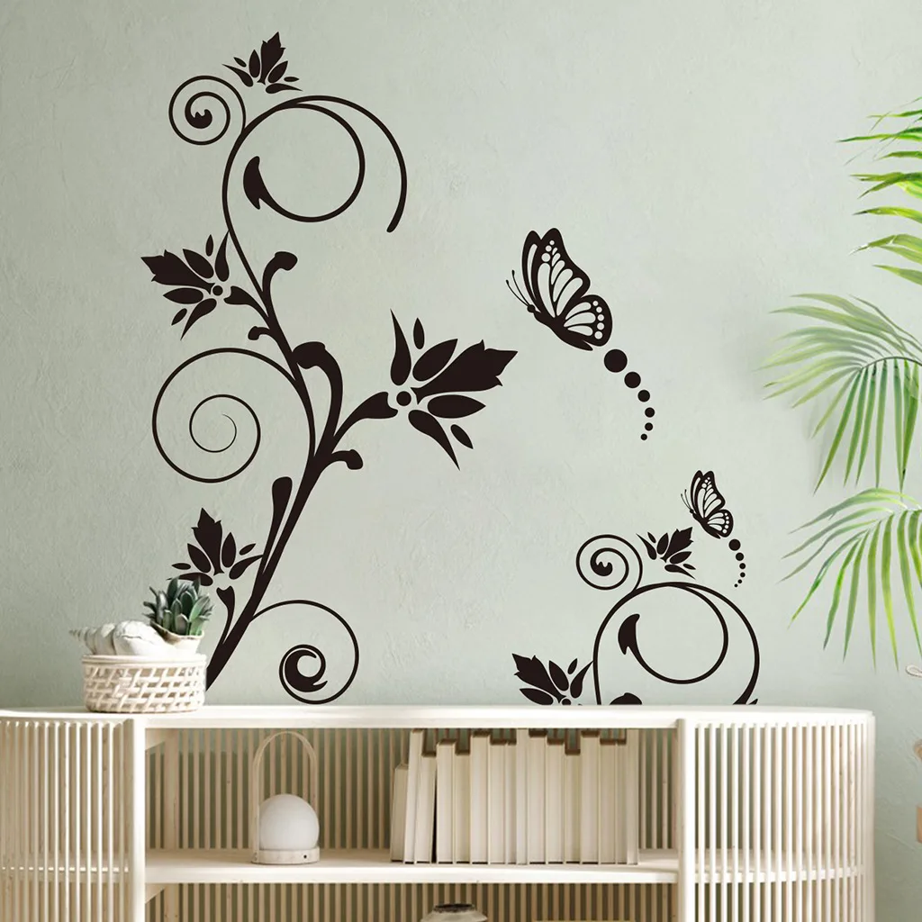 

Flower Vine Wall Sticker Butterflies Living Room Bedroom Decor Aesthetic Wall Decal Art Mural Fridge Stickers Pegatinas De Pared