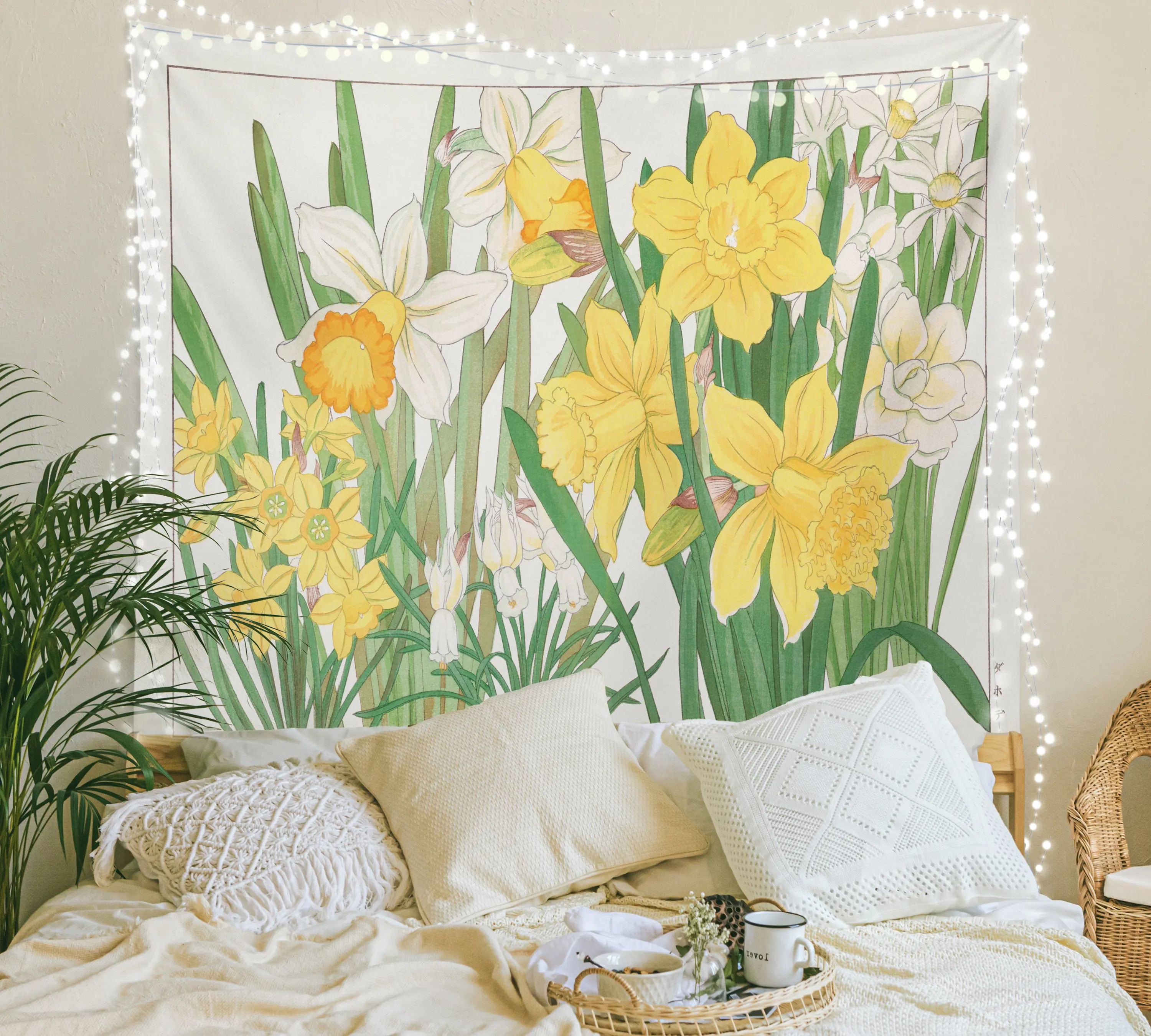 

Daffodil Floral Tapestry Vintage Yellow Flower Wall Tapestries Aesthetic Room Decor Boho Home Decor Bedroom Bohemian Beach Towl