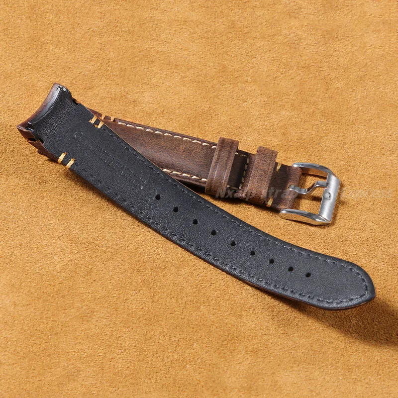 Высококачественный ремешок для часов из воловьей кожи с изогнутым концом 20 мм 22