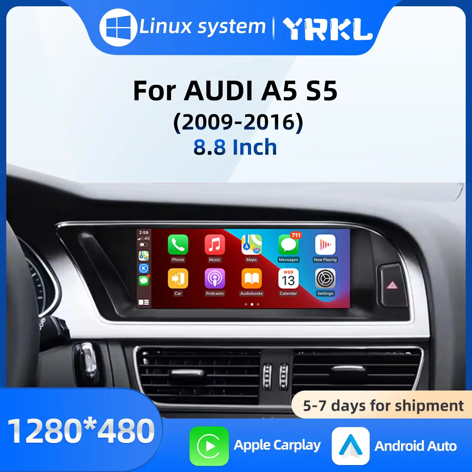 Фото Обновление беспроводного Android Auto Car Play для AUDI A5 S5 2009-2016 мультимедийный видеоплеер интеллектуальный монитор сенсорный экран Linux №1