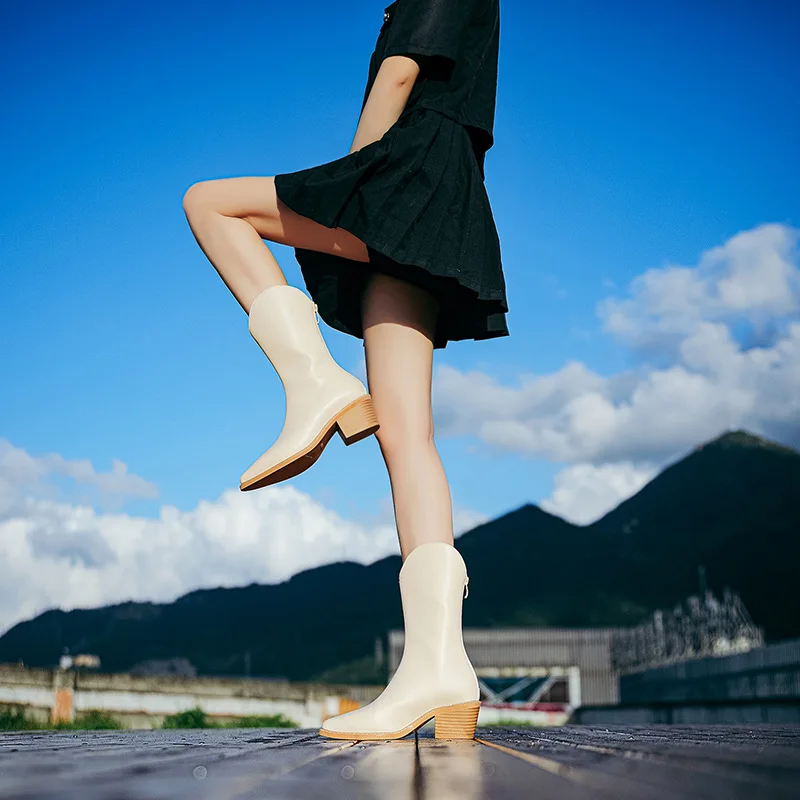 

Winter New Fashion Pointed Toe Hoof Heels Calf Women Shoes Leather Boots 38 39 40