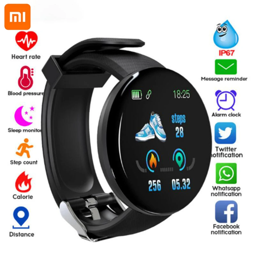 

2022 New xiaomi D18 Smart Watch 1.3'' IP65 Waterproof Information Reminder Sleeo Monitor Smart Alarm Clock Fashional Smart Watch