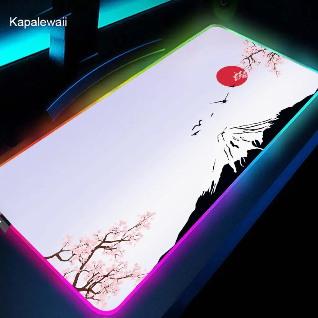 

Large Computer Keyboard RGB Mouse Pad Pink Flower Cherry Blossom Mouse Pad LED Gaming Accessories Desk Mat Sakura Home Carpet