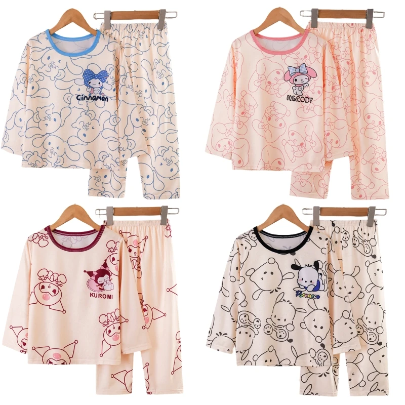 

Детская Пижама Sanrios с героями мультфильмов Kawaii Kuromi Hellokittys My Melody Cinnamoroll понравико брюки с длинным рукавом для мальчиков и девочек комплект одежды