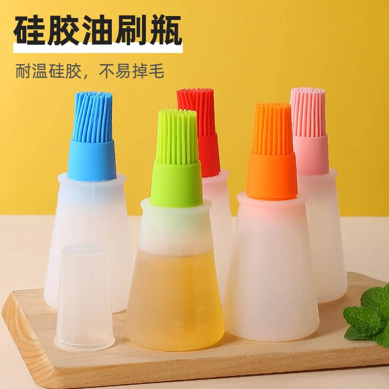 

Barbecue Oil Brush Oil Dispenser with Brush High Temperature Resistant Silicone Seasoning Bottle Brush Kitchen Baking Gadgets