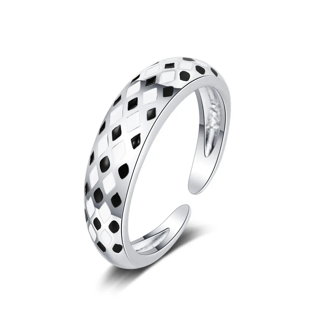 

Hot Sell Fashion Checkerboard Resin Thai Silver Female Finger Open Ring Promotion Jewelry For Women Birthday Gifts