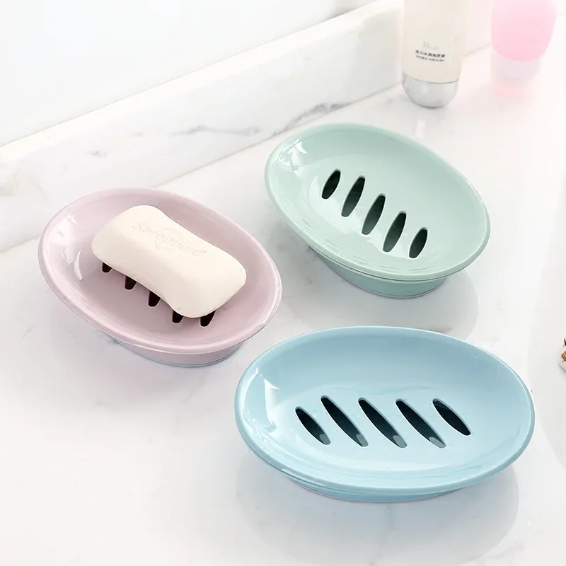 

Bathroom Simple Double-grid Drain Soap Rack European-style Oval Soap Box Plastic Solid Color Double-layer Drainage Soaps Box