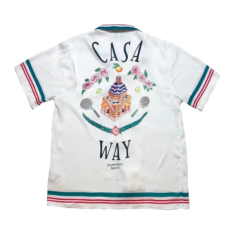 

Мужская/Женская шелковая рубашка с коротким рукавом и принтом замка