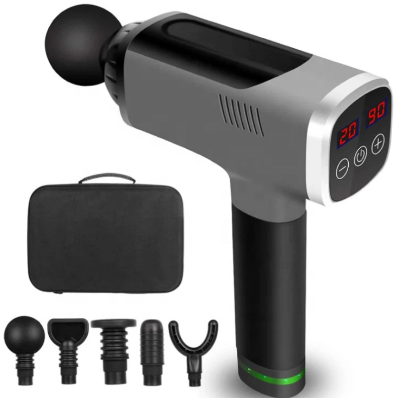 

New Arrival 5 replaceable Heads Big LCD Touch Screen 20 Levels Low Noise Deep Tissue Muscle Massage Gun