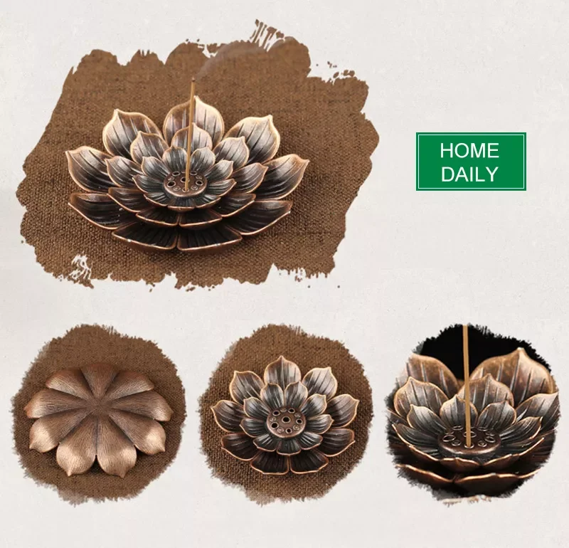 

Backflow Incense Burner Stick Incense Holder Home Buddhism Decoration Coil Lotus Censer Bronze Air Vaporizer Home Decor Supplies