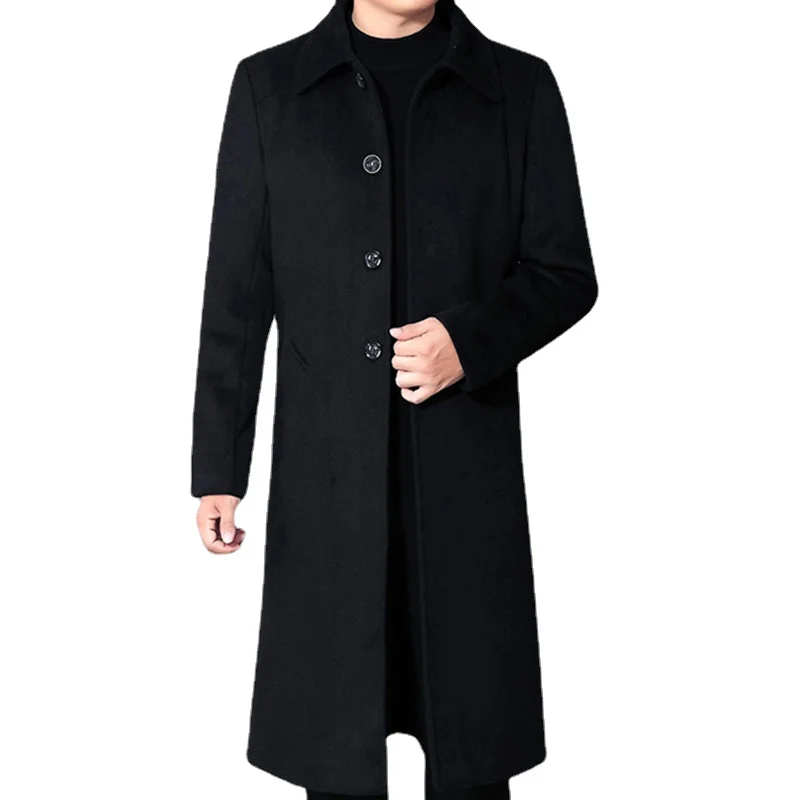 

New Arrival Men's Medium Length Knee Length Windbreaker Autumn Winter Casual Plush Thickened Wool Coat Size M L XL 2XL 3XL 4XL