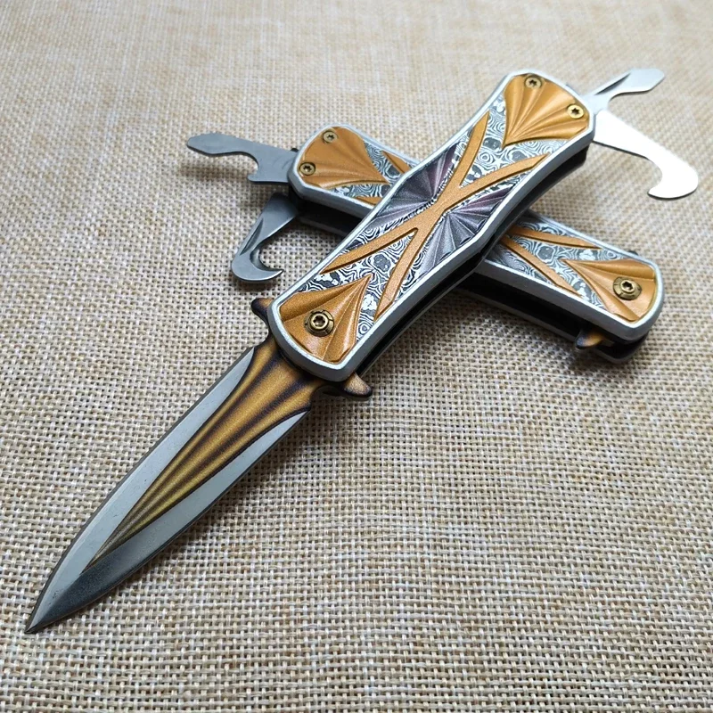 Быстрооткрывающийся складной нож из дамасской стали карманный Клинок с ручкой