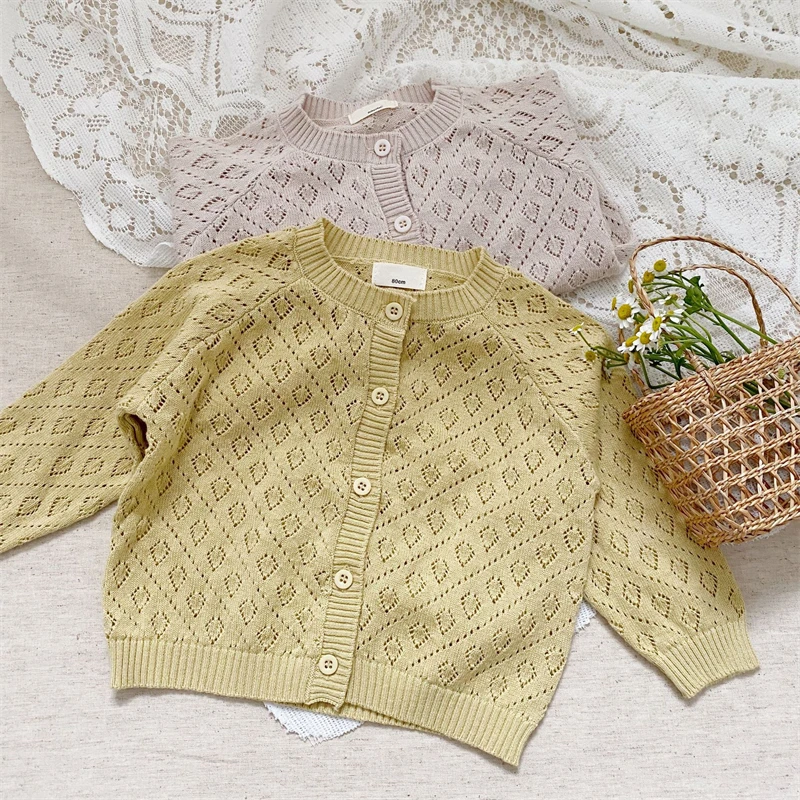 

Kids Clothes Girls Cardigans Spring Summer Knitted Cutout Sun Protection Coat for Infant Cotton Long Sleeve Children's Clothing