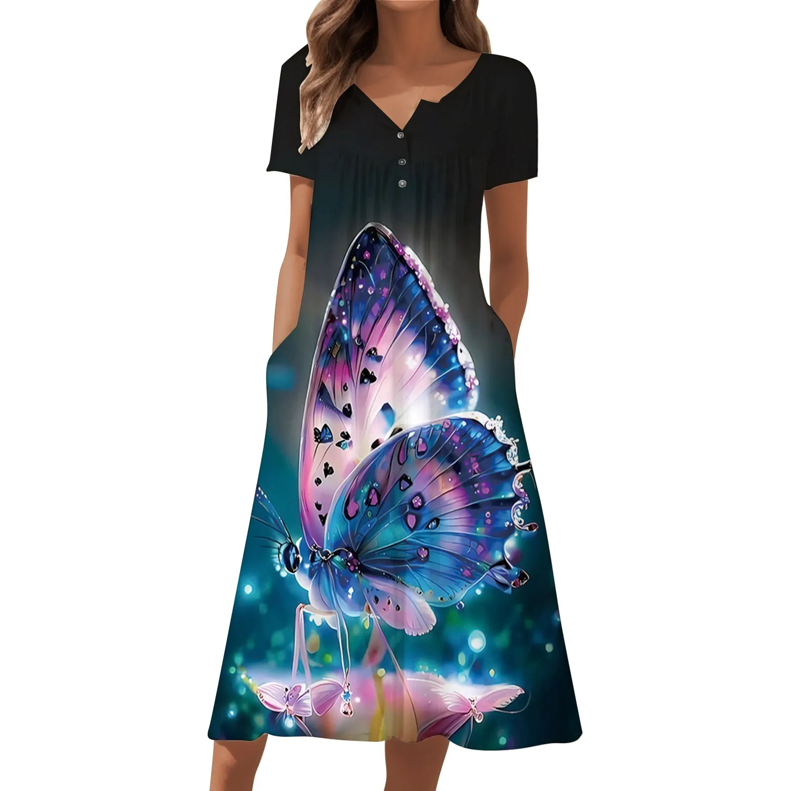 

Женское пляжное мини-платье с коротким рукавом и цветочным принтом