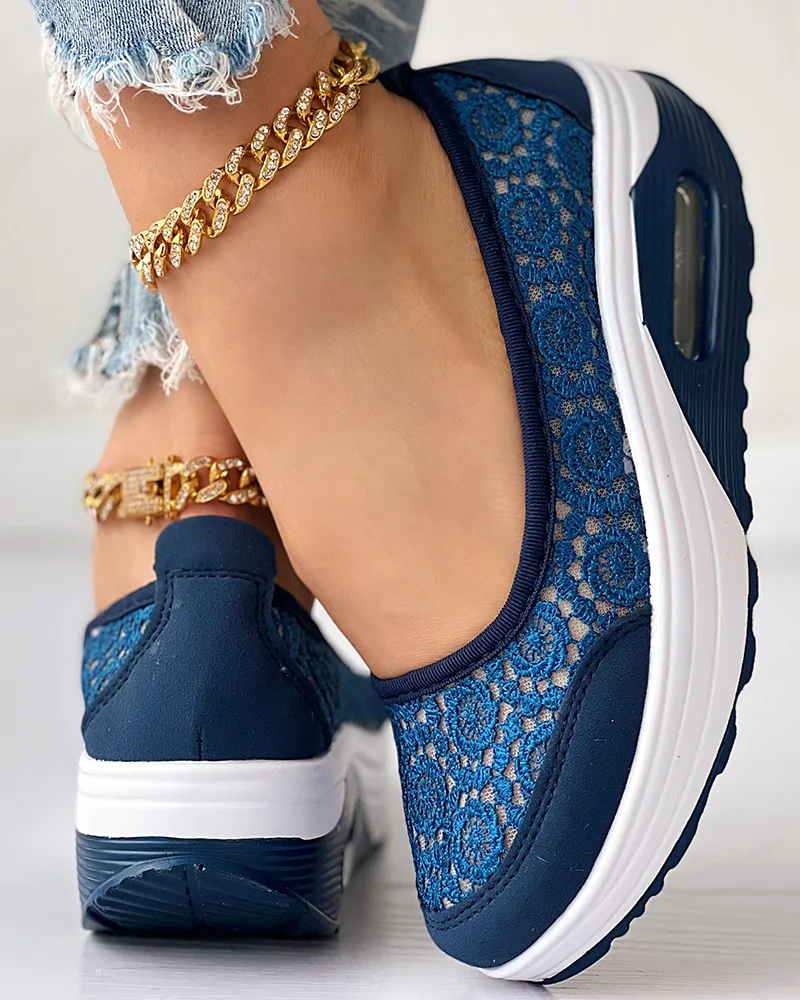 Women Shoes Casual Fashion Solid Color Daily Wear Round Toe Contrast Lace Slip-on Sneakers