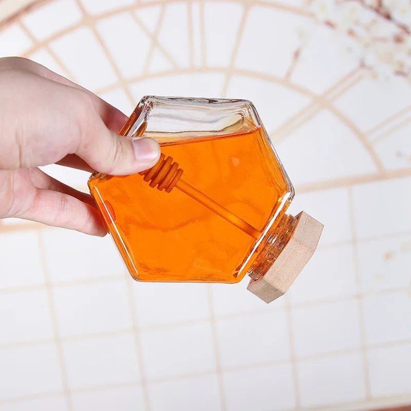 220 мл/380 мл прозрачная стеклянная шестиугольная банка для меда мини-маленькая