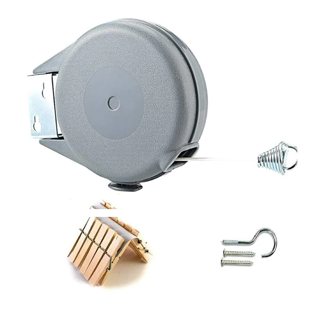 

Retractable Clothesline Portable Heavy Duty Indoor Outdoor Single Clothes Drying Rack Retracting Clothes Line with Wall Hanging
